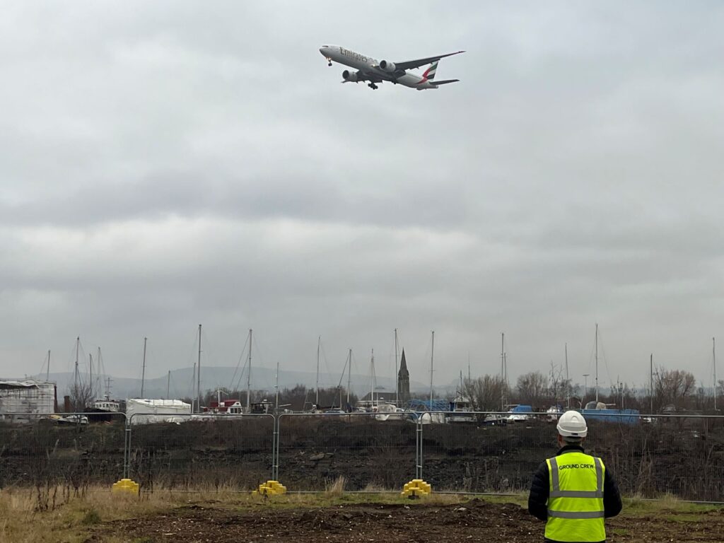 Drone Scotland undertaking a high risk flight next to Glasgow Airport. This flight would fall under the Specific category and therefore permissions obtained from National Air Traffic Control because we have an Operational Authorisation from the CAA