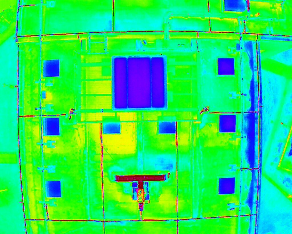 Thermal image of tower block roof